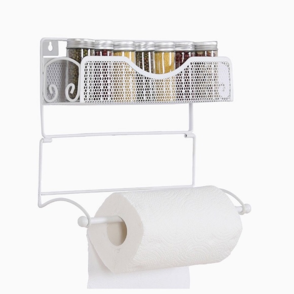 (New) Wall Mounted Black Metal Kitchen Paper Towel Hand Towel Spice Rack Holder - Picture 3 of 9